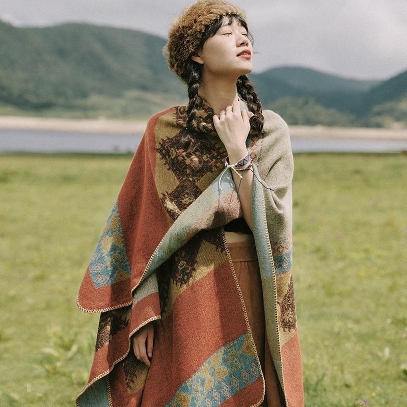 Ethnic Ink Painting Tassel Shawl Cape - Imitation Cashmere, Women's Travel Outfit
