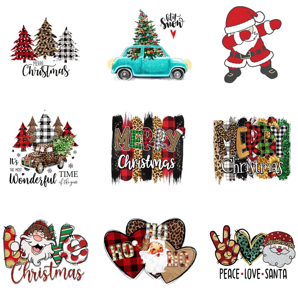 Iron On Christmas Snowmen Santa Claus Christmas Trees  Patch DIY Heat Transfer Tops Appliqued Vinyl Iron On Clothes Stickers