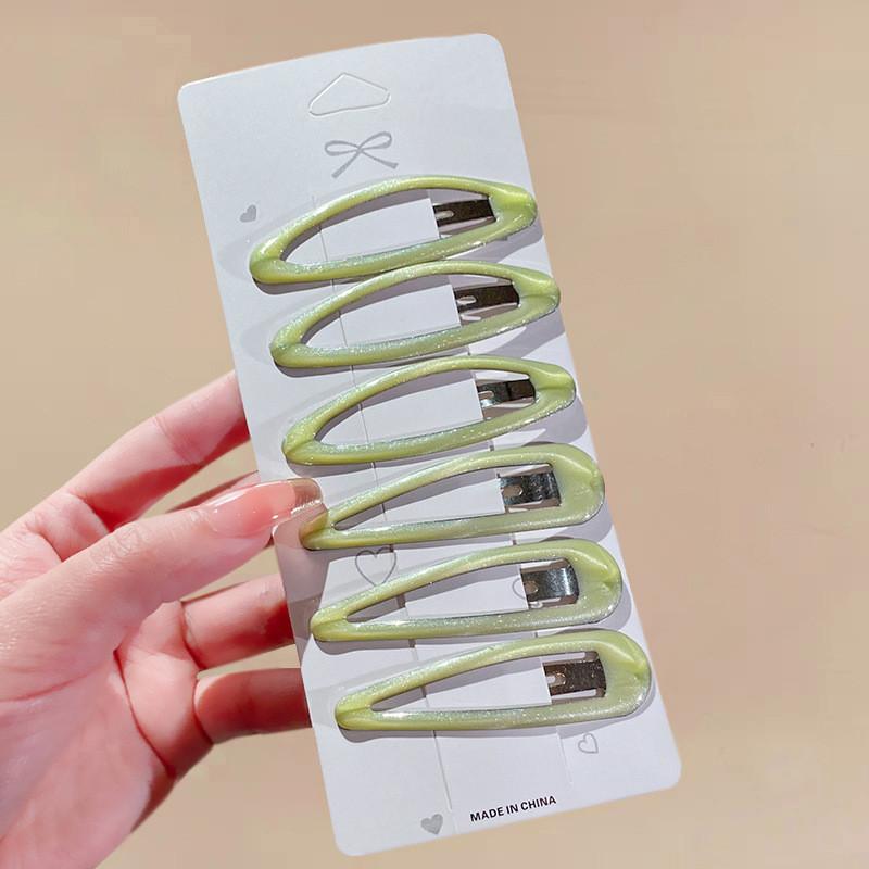 

6Pcs/Pack Geometric Leopard Solid Snap Hairpins Alloy Bobby Pins Water-Drop Oval Hair Clips Headwear For Women Girls зелёный