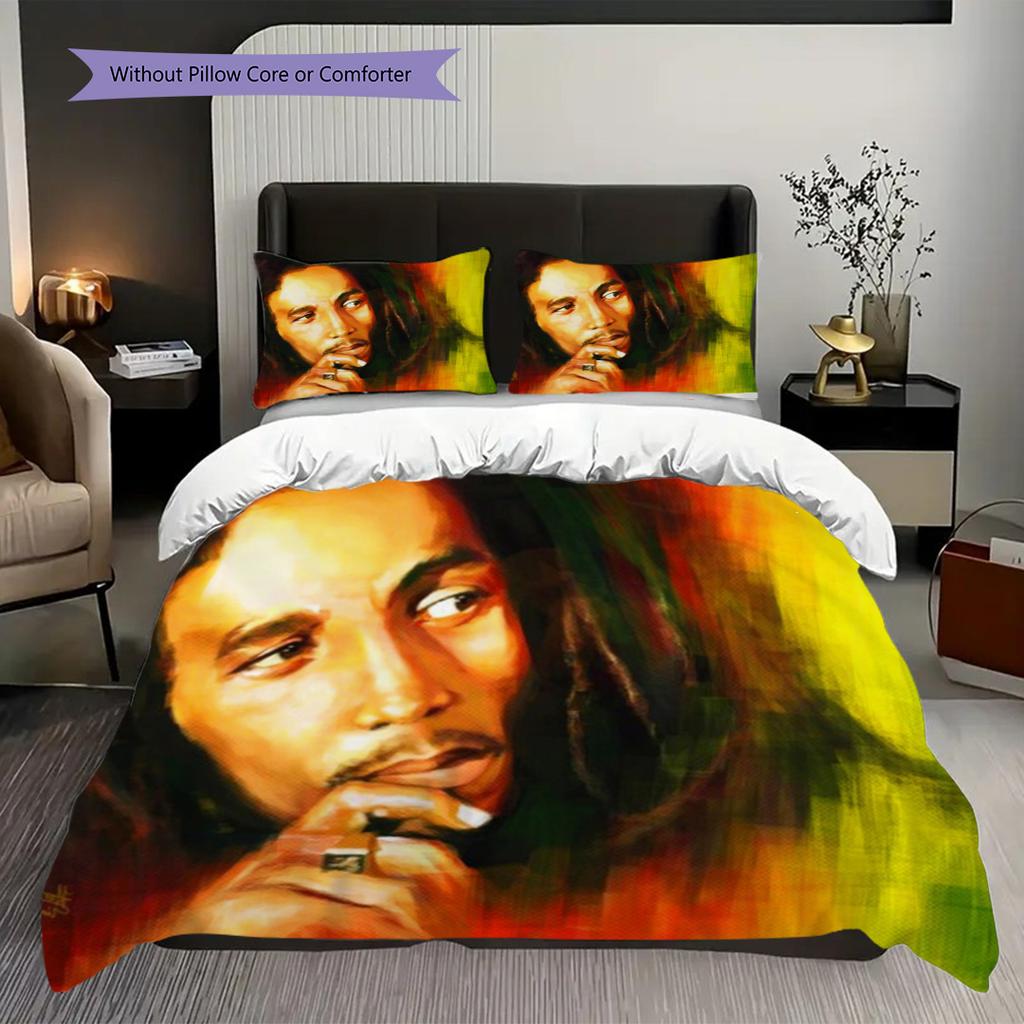 Bob Marley Lebendiges Kunst-Set Dreiteiliges Set 1 Bettbezug 2 Kissenbezüge Ohne Füllung Bettwäsche-Set Bettbezug und Kissenbezug