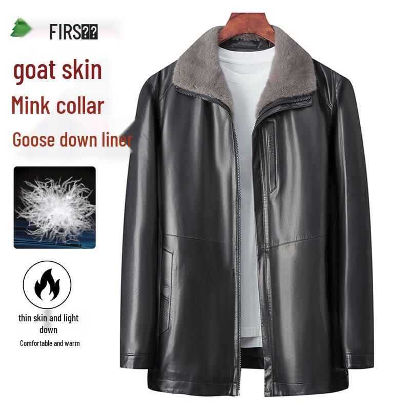 

FIRS Men s Genuine Lambskin Leather Jacket with Goose Down Liner & Mink Collar 2XL