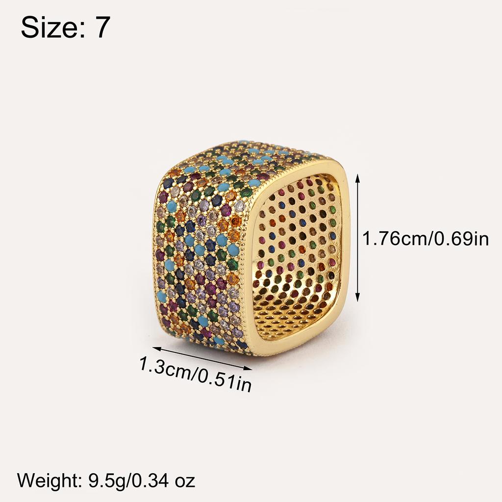 Nidin New Trendy Square Shape Inlaid Crystal Zircon Rings For Women Men 5 Colors Choice Hip Hop Style Finger Jewelry Chic Gifts