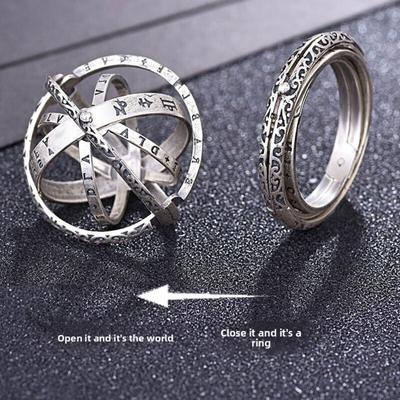 Trendy Men'S Shape-Shifting Ring Necklace with an Astronomical Sphere Pendant
