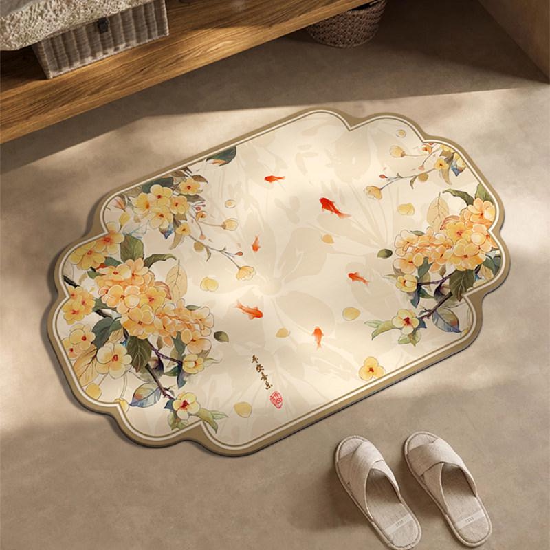 Chinese Style Anti-slip Diatom Mud Bath Mat - Waterproof, Absorbent, Dirt-resistant, Soft Footing for Bathroom & Entrance