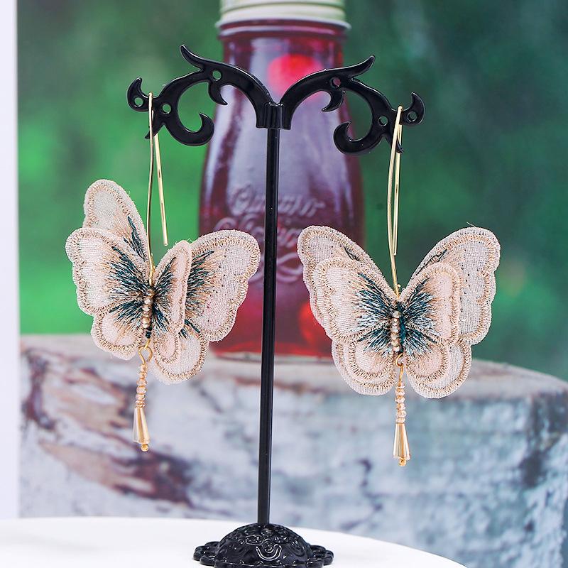 2025 Trendy Embroidered Butterfly High-end Earrings, Women's Korean Mori Temperament Stud Earrings, Pendants, Long Earrings.