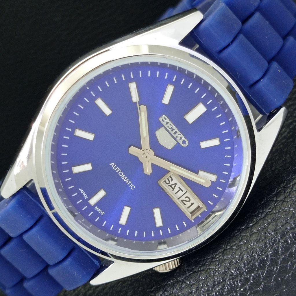 AUTOMATIC VINTAGE SEIKO 5 REFURBISHED JAPAN MENS BLUE COLOR DIAL WATCH a440536-4 Sk-a440536