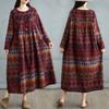 Dimanaf 2025 Women Plus Size Spring Long Dress Loose Basic Printing Vintage Casual Floral Oversize Long Sleeve Maxi
