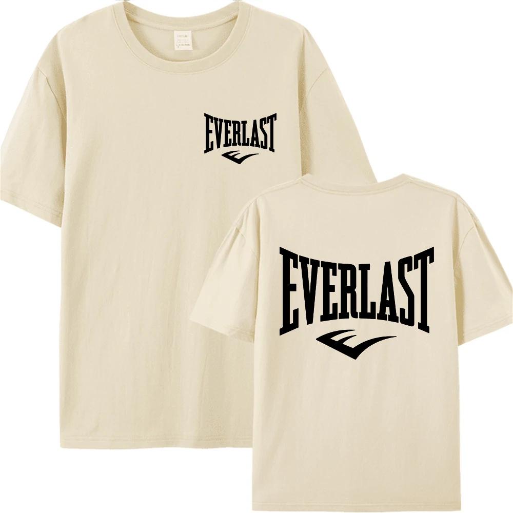 Buy All-cotton EVERLAST Boxing Logo T-shirt Men's and Women's O-collar Printed T-shirt Harajuku Street Hoodie Popular Loose One