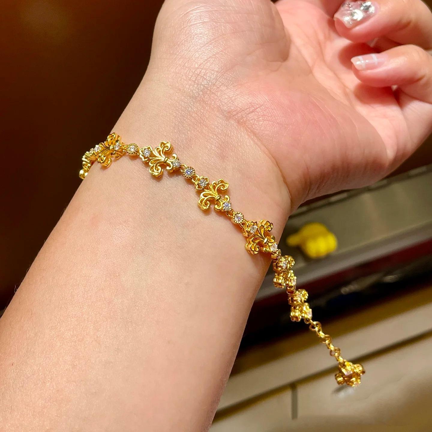Retro Court Style Yellow Gold Iris Zircon Bracelet Light Luxury High Sense Exquisite Niche Design Women S Model