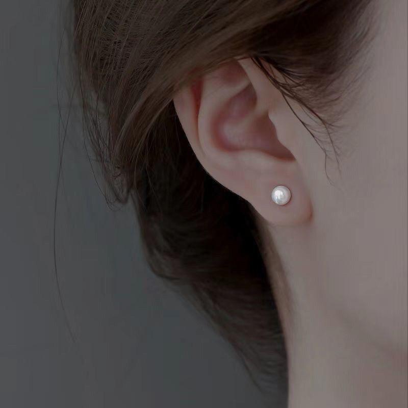 Silver Color 6/8/10/12/14MM Bread Pearls Stud Earrings For Women Classic Fine Jewelry Light Luxury Accessories