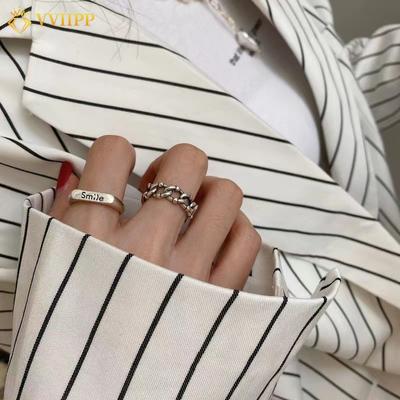 2 Teile/satz Elegante Lächeln Ausschnitt Ring für Frauen Koreanische Silber Finger Ringe Zubehör Schmuck