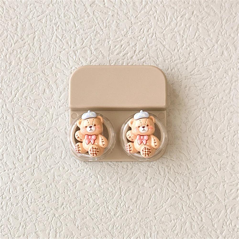 

Portable ABS Contact Lens Case Cartoon With Tweezers Lens Box With Suction Wand Drawer-Style Lens Case Travel кавовий