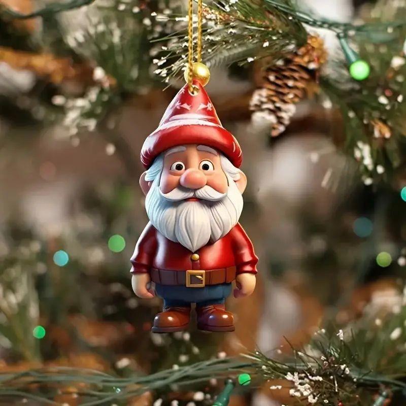 Christmas Character Pendant Acrylic Flat Pattern Santa Claus Boys and Girls Xmas Tree Hanging Car Interior Decoration Pendants