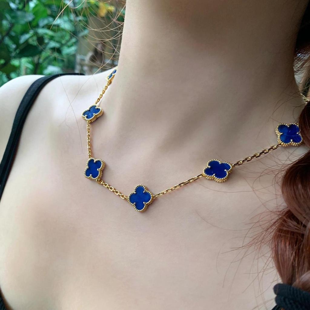 Ten Flower Necklace, Four-leaf Clover White Fritillary Agate Rose Gold 10 Flower Collarbone Chain