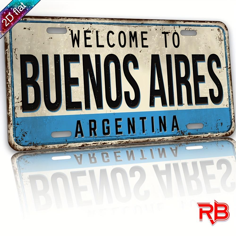 D Flat Vintage Buenos Aires Argentina License Plate Wall Art D Flat UV Printed Aluminum Metal Sign with Argentine Flag Colo 15x30cm(5.9x7.8inch)