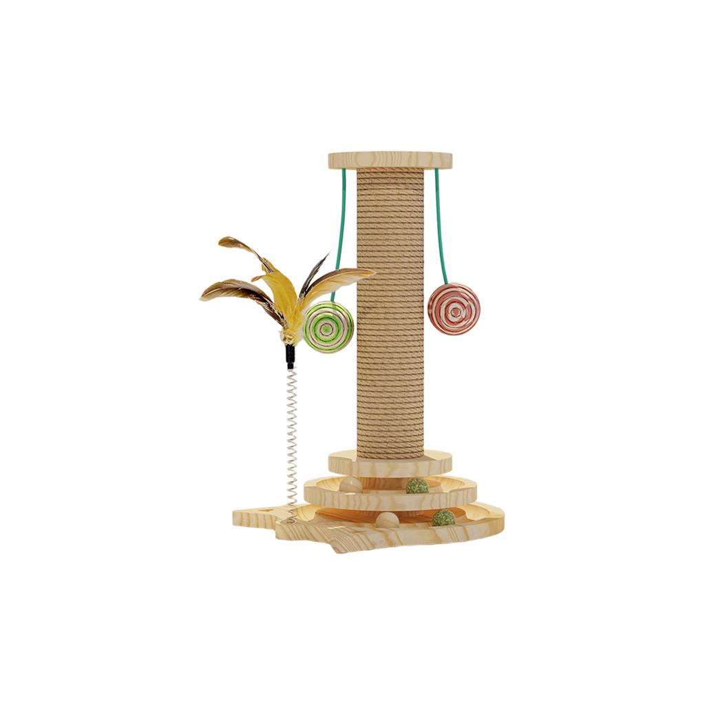 Wooden Cats Toy Set: Turntable, Catnip Teaser Wand & Scratching Post – Ideal For Indoor Cats’ Self-Play & Care