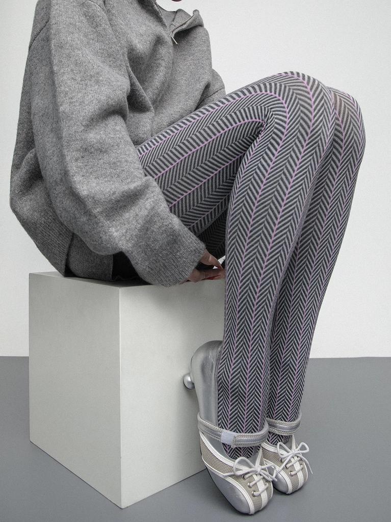 Women Tights Color Matching Striped Thigh High Stockings Pantyhose Lingerie Sexy Slim Stockings Tight Pantyhose Knitted Leggings