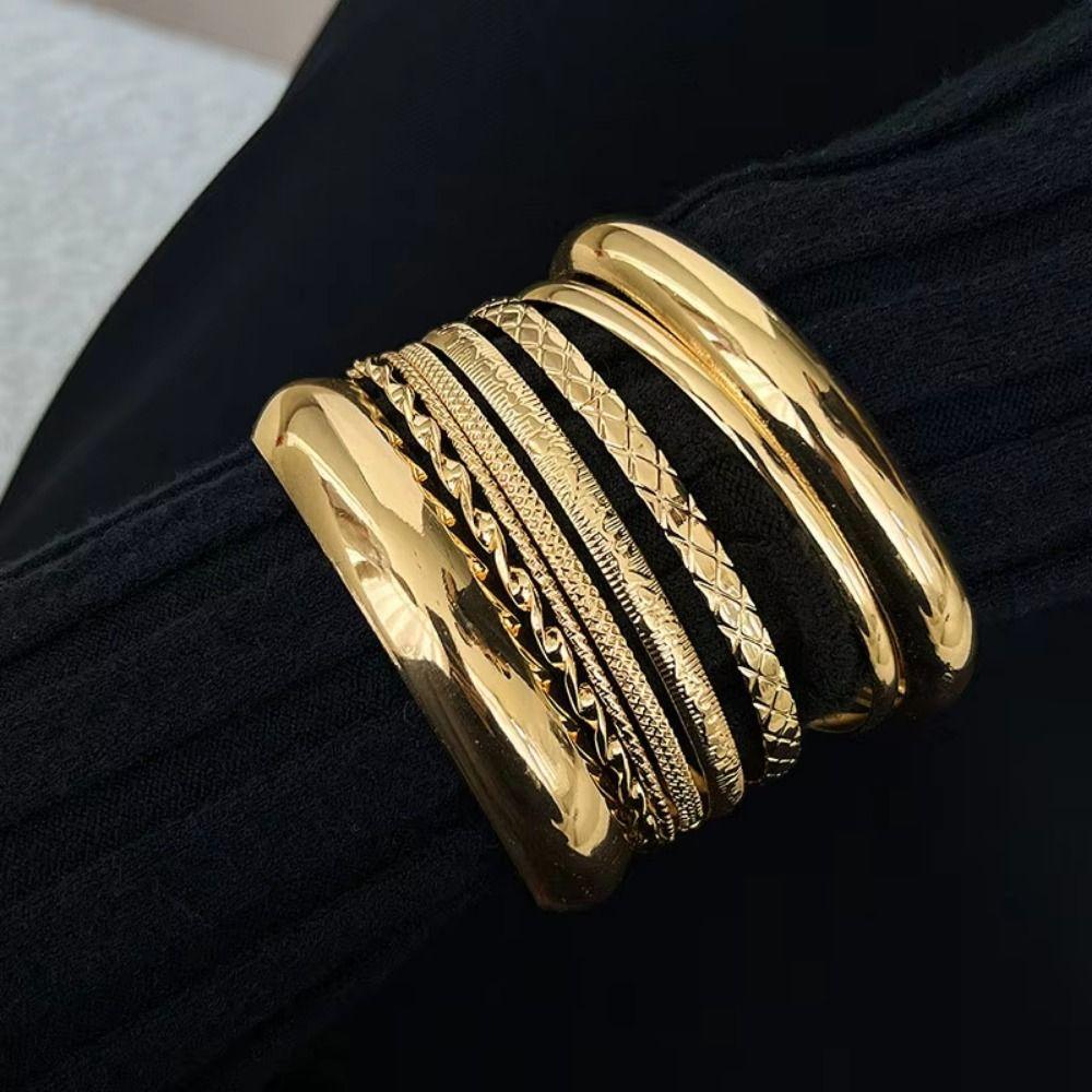 3/4/6/8Pcs Vintage Exaggerated Cuff Bracelet Multilayer Geometric Wide Bangles  Jewelry Accessories