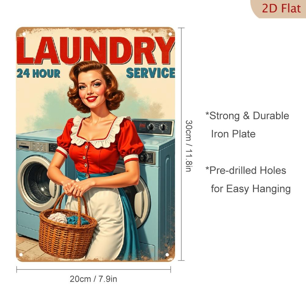 

D flat x inch vintage lady metal sign vintage laundry room tin sign with hour service logo suitable for home 20x30cm（7.8x11.8inch）