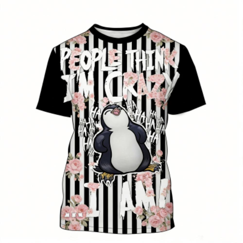 

Fashion Men s T-shirt Penguin Letter 3D Print Men s Short Sleeves T-Shirt Loose Casual Summer Outdoor Street Men s and Women s Tees Tops XXS