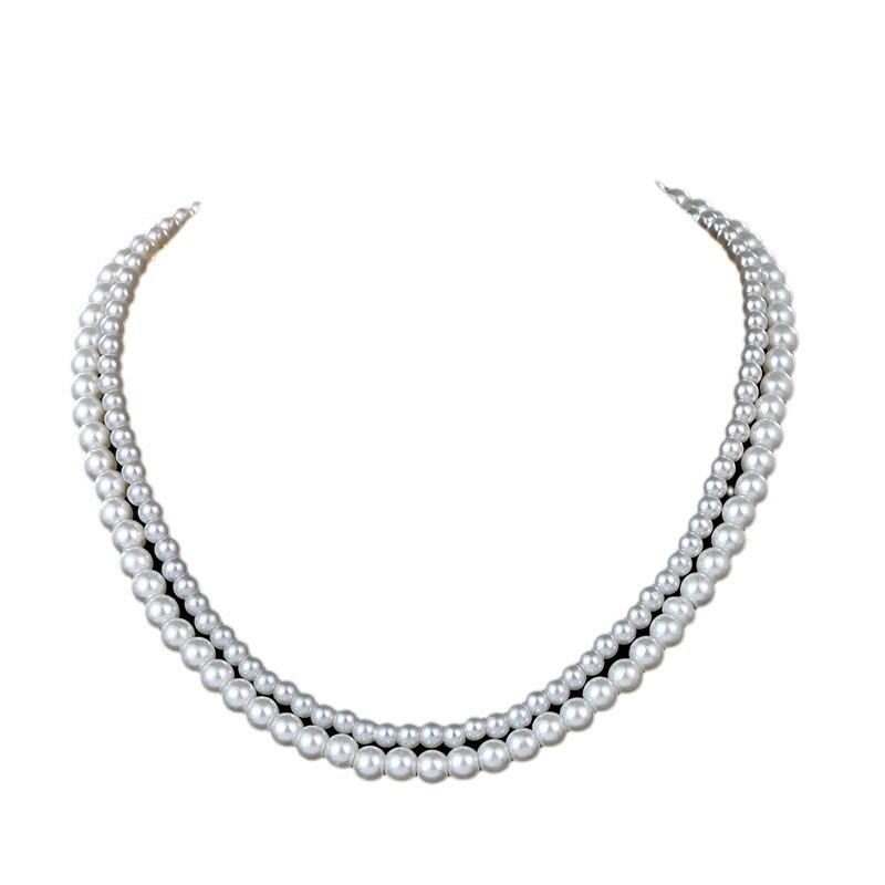 4/6Mm Glass Pearl Double Necklace Women's Fashion Neck Chain Sweater Chain Imitation Pearl Bridal Collarbone Chain