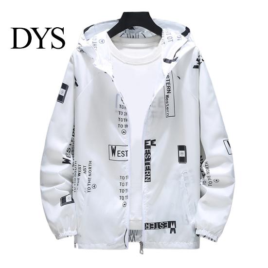 Men Outerwear Jacket Hooded Zipper Closure Anti-UV Breathable Windproof Daily Wear Male Elastic Cuff Letter Print Coat for Life
