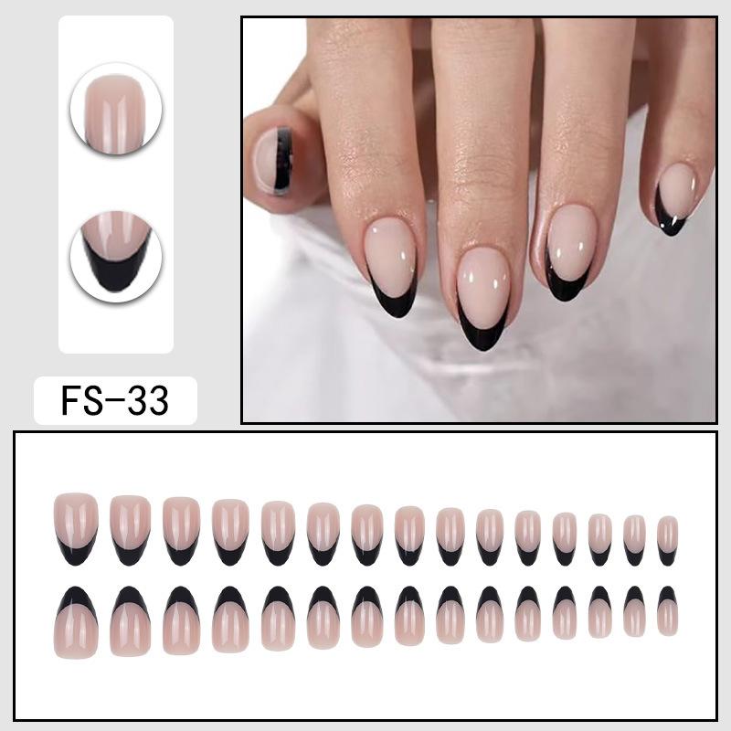 24 Pcs Nude Acrylic Press On Nail Art Short Medium Cheap Artificial Nails Simple White Black French Tips Fake Nails Set For Glue