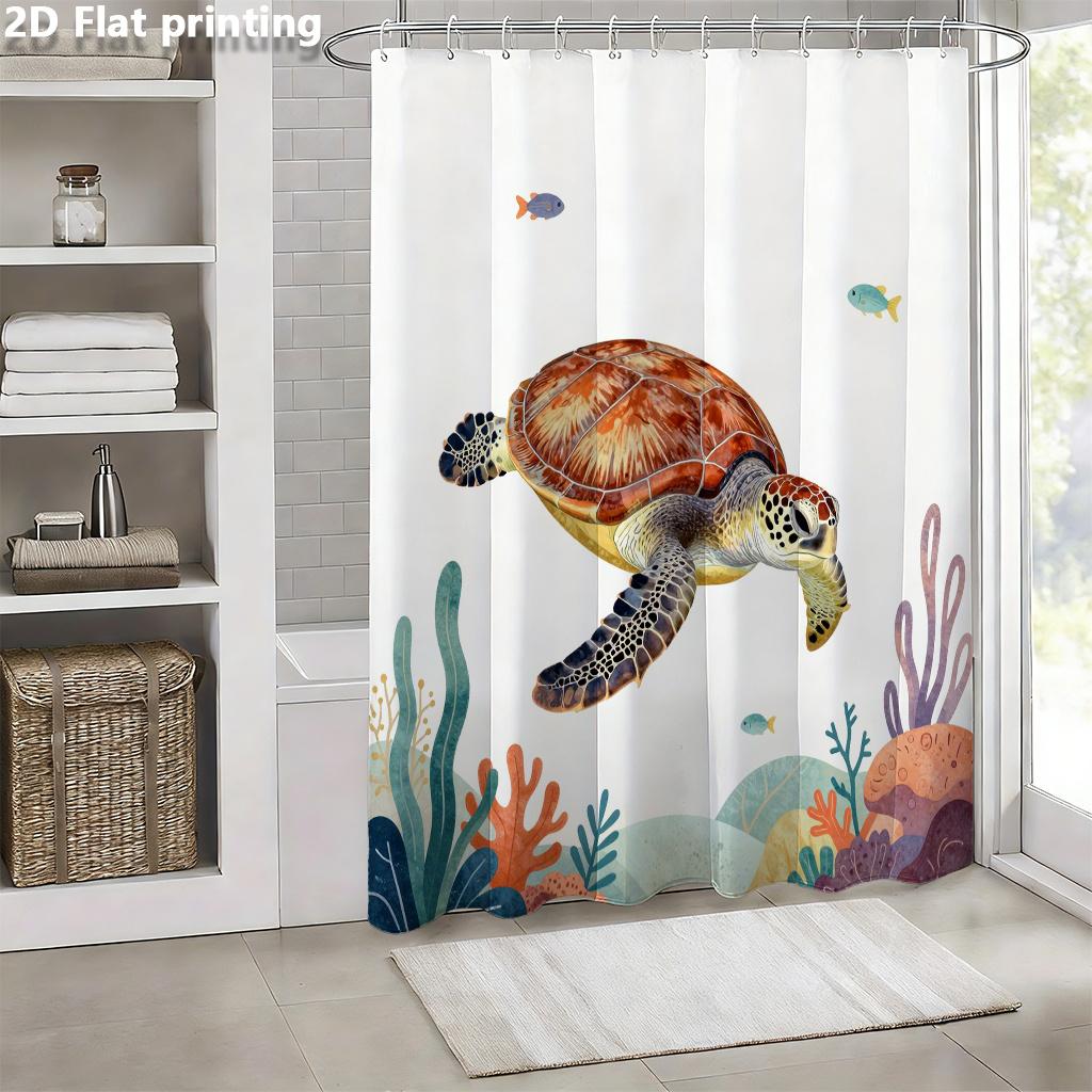 Sea Turtle Tropical Reef Shower Curtain – Colorful Fish & Coral, 2D Flat Print, Polyester, 70.8"X70.8"Inches