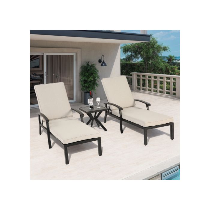 Chaise longue de jardin avec coussin en coton, chaise longue de piscine en aluminium antirouille,coussin beige imperméable (1 pièce)