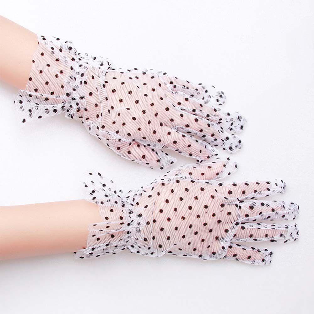 Driving Full Finger Cycling Lotus Leaf Women Lace Gloves Polka Dot Gloves Korean Style Lace Gloves