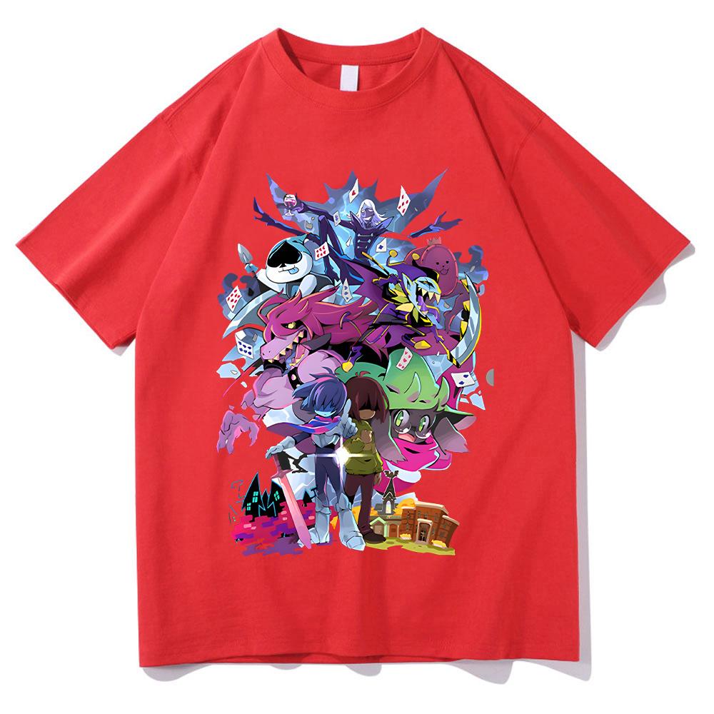 Deltarune Merch Personaggi Artwork Maglietta Cast Completo Abbigliamento per Fan Gioco Deltarune Maglietta in Cotone Top Divertente Larga Unisex Tee