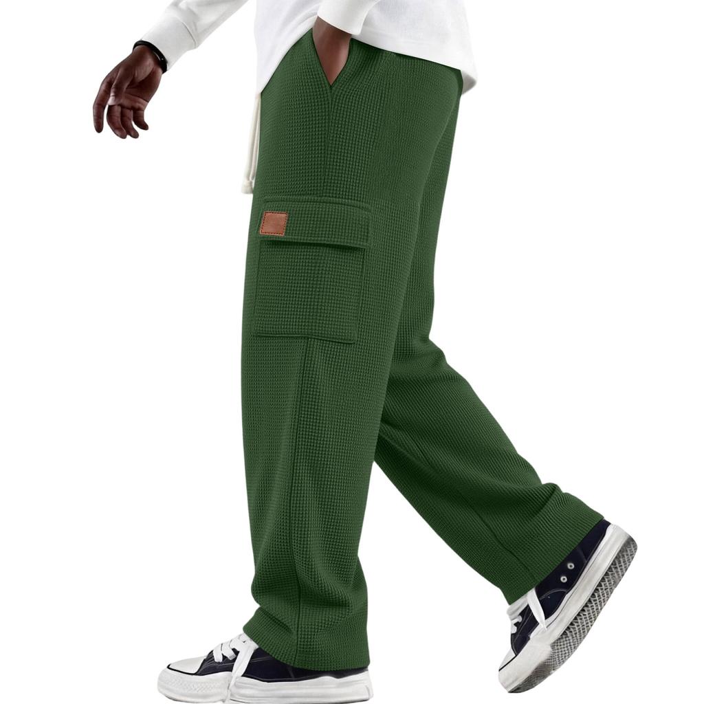 Men's Weave Loose Fit Cargo Pants with Multi-Pockets and Drawstring Elastic Waist for Casual Daily Wear