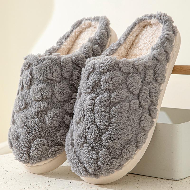 Plush cotton slippers women's autumn and winter men's home indoor warm thick-soled wear-resistant versatile couple confinement shoes