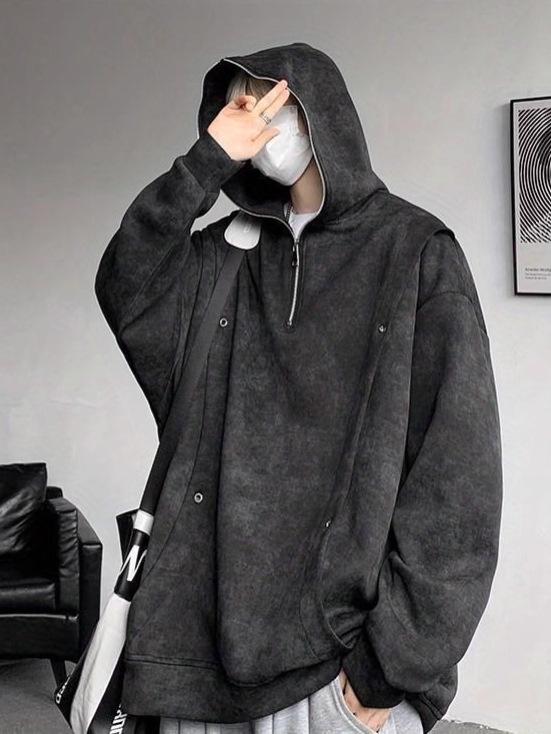 Men's Plus Size Trendy Tie-Dye Half-Zip Hooded Sweatshirt - Autumn/Winter Niche Design