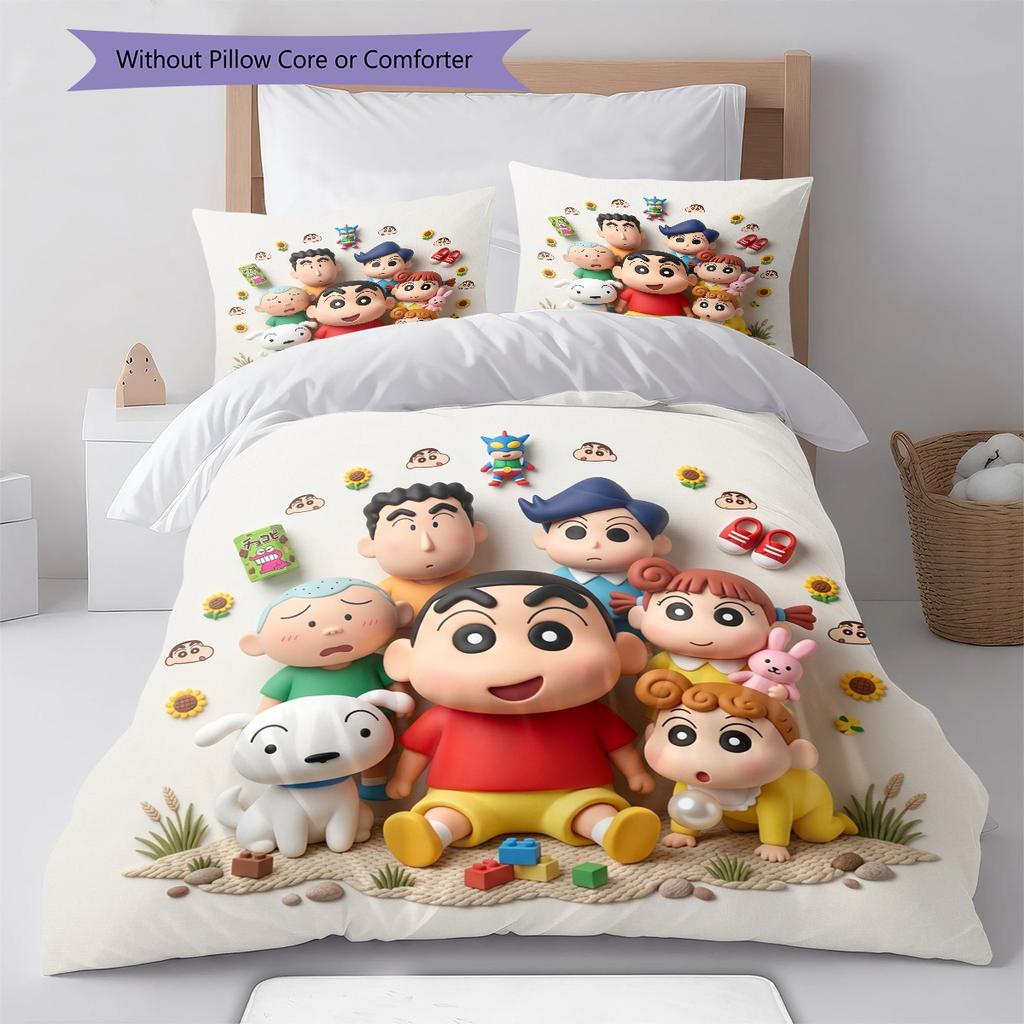 Crayon Shinchan Muster Bettwäsche Bettdecke Set Bettbezug Kissenbezug Zuhause Geburtstagsgeschenk(1 Bettbezug + 2 Kissenbezüge, ohne Füllung)