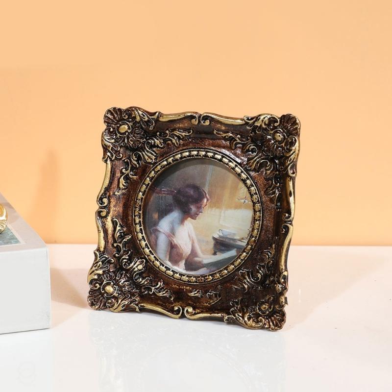 Stary Ramka na Zdjęcia, Mini Antyczna Ozdobna Ramka na Zdjęcia do Postawienia na Stołe lub Powieszenia na Ścianie, Staromodne Dekoracje Artystyczne do Galerii Zdjęć