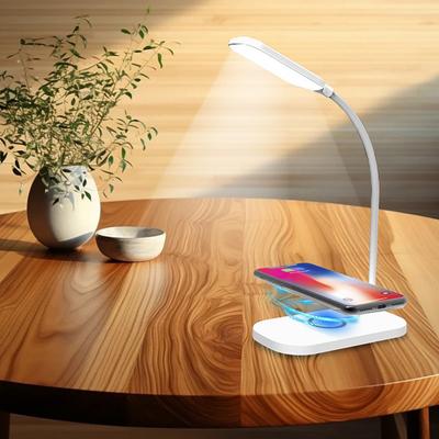 Desk LED Lamp with Wireless Charger and USB Plug In Port Bedside Night Light Touch Dimmable Eye-Caring for Gaming Reading Home