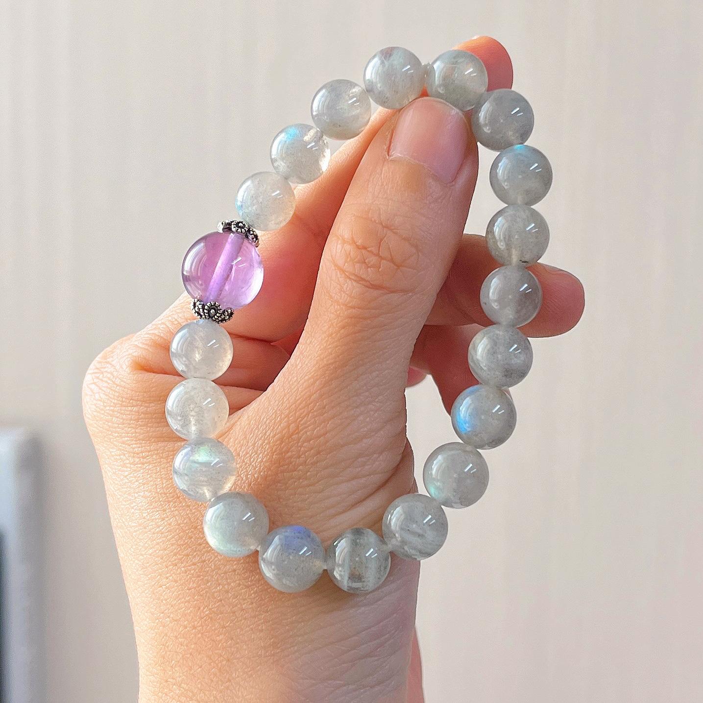 925 Silver High Quality Natural Gray Moonlight Amethyst Design Bracelet