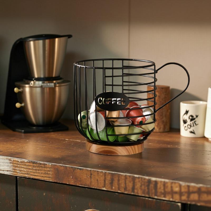 Ironwork Capsule Coffee StorageBlue Metal Large-capacity Storage Basket Desktop Water CupFruit Basket