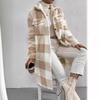 European and American Autumn/Winter Plaid Lapel Plush Button-Down Long Coat for Women