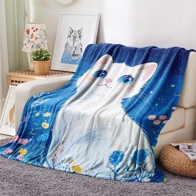 White Cat Print Flannel Blanket, High Quality Comfortable for All Seasons, Home Decor, Warmth and Comfort, Perfect for Christmas Gifts
