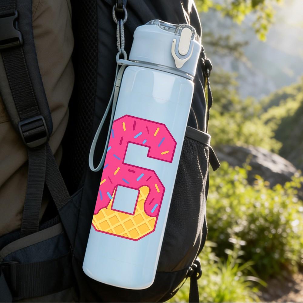 1PC Pastel Number Sixty Seven Art 750ml Color Plastic Sports Water Bottle Leakproof Flip Straw Lid Suitable for Sports Office Home Use