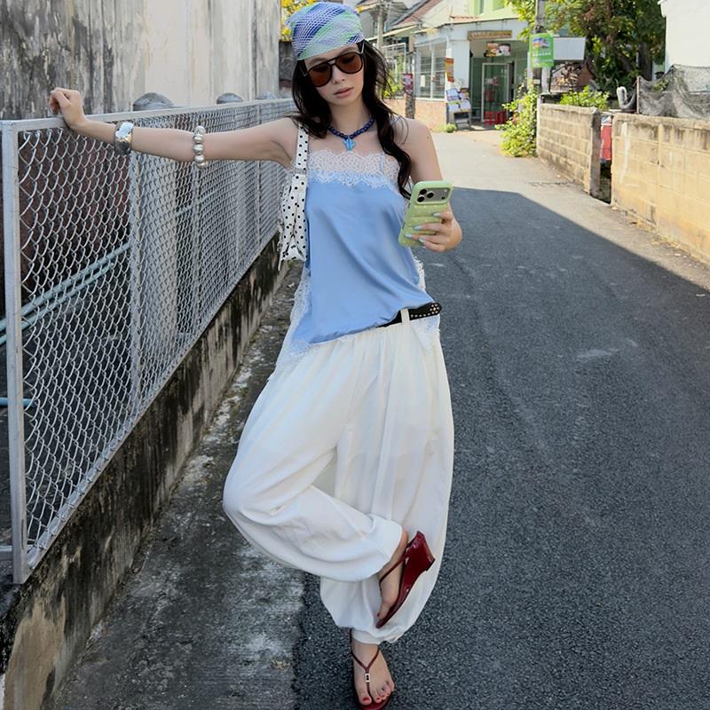 Silk-like Lace Trim Outerwear Camisole Top