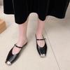 Metal Square-toe Low-heeled Slippers Autumn New Shallow-mouthed One-line Belt Soft-soled Non-slip Wrapped Shoes