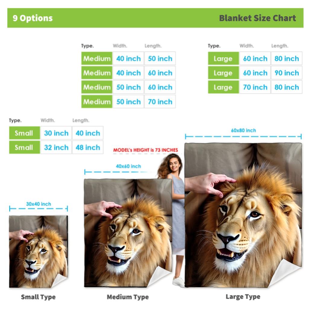 Realistic Lion Fleece Blanket 3D Animal Print Soft Cozy Throw Wildlife Art Design Home Decor Gift for Men and Nature Lovers
