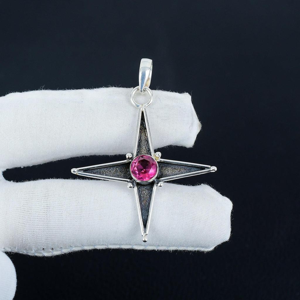 Pinki Kunzite Gemstone Silver Pendant In 925 Sterling Silver - Handmade Star Design, Everyday Wear Jewelry,  Unique Artisan Designs Pendant Gift