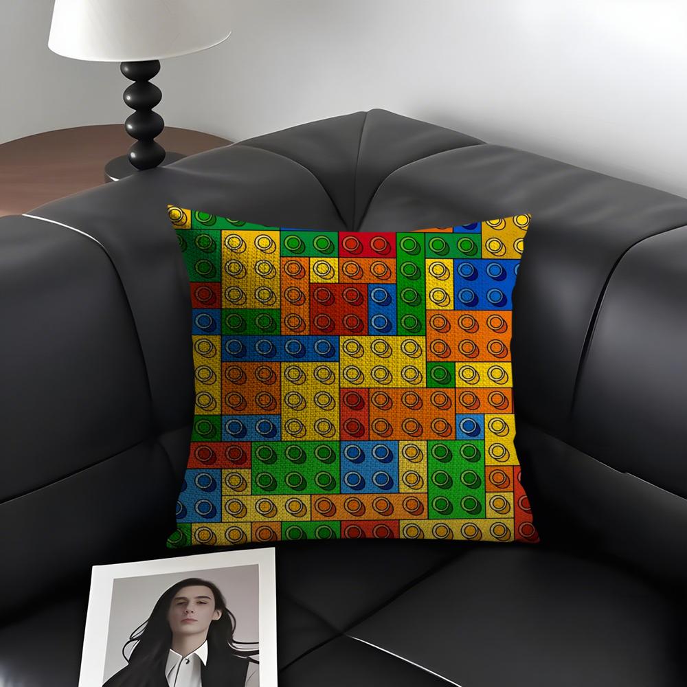 Blocchi da Costruzione Cuscino Decorativo Copricuscino Lino Naturale Tessuto Biologico Stampa Double-Sided Divano Decorazione Casa Federa Regalo