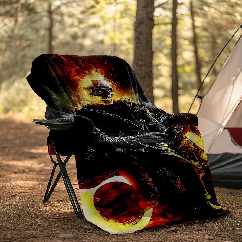 Ghost-Rider On Fire Blanket Flannel Throw for Sofa, Indoor, Camping, Living Room, Office, Chair, And Bed Soft Birthday Gift