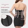 European & American Black Striped Corset Waist Slimming Shapewear with Zipper Bust Support - Tight-fitting Professional Suit.