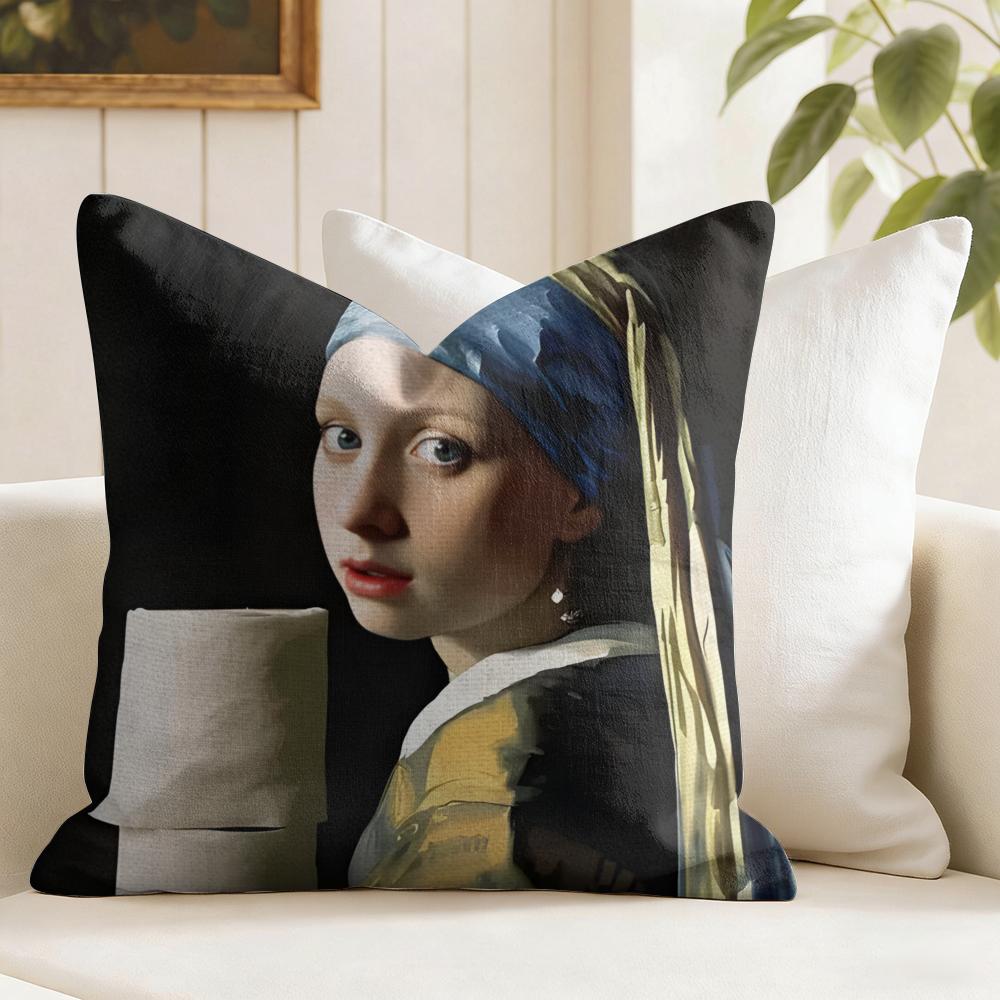 Mona Lisa Wearing Pearls Girl Cushion Cover Natural Linen Double Sided Print  Throw Pillow Case for Sofa Couch Home Decor